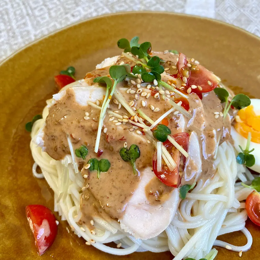 サラダチキンでバンバンジー麺 の作り方 7