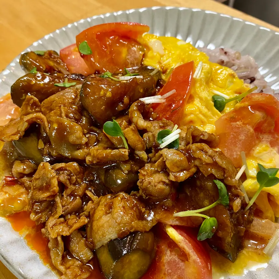 旨辛！豚バラのオム麻婆なす の作り方 10