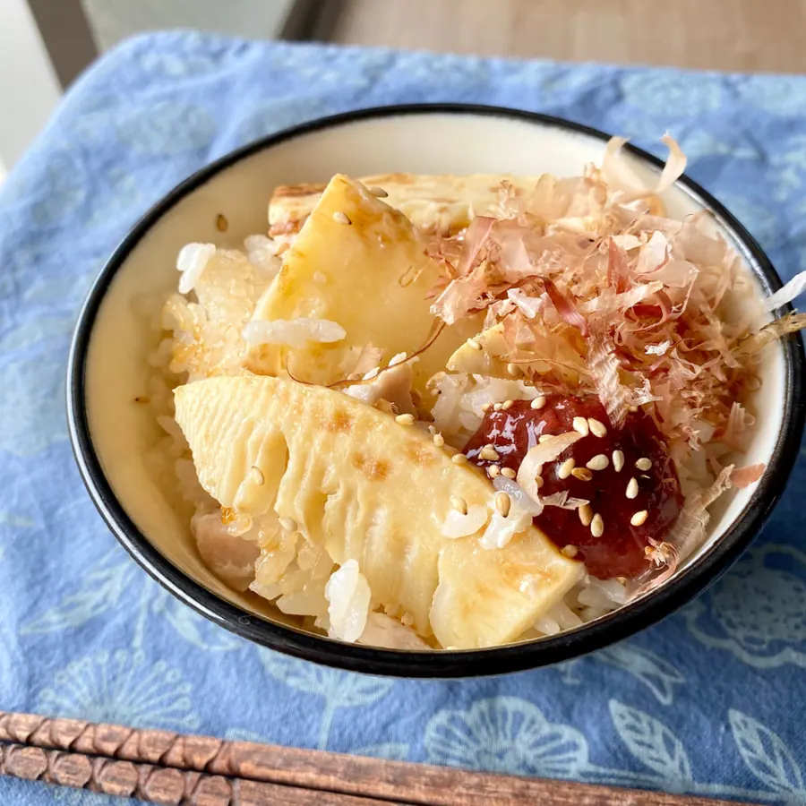 香ばしく焼いたタケノコと鶏むね肉の焚き込みご飯 の作り方 6